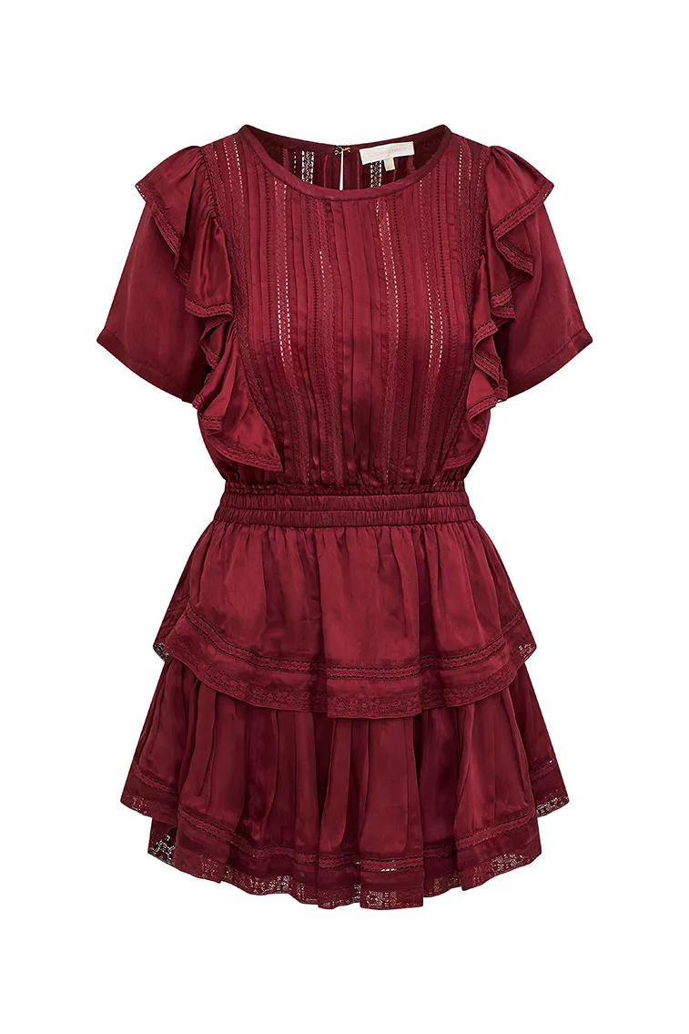 Natasha Cotton Ruffle Dress - OXBLOOD