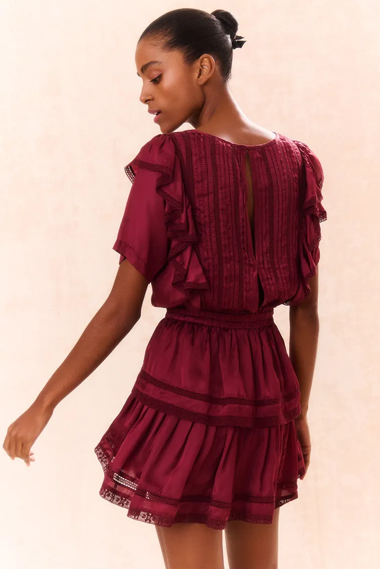 Natasha Cotton Ruffle Dress - OXBLOOD