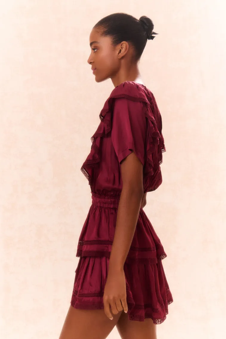 Natasha Cotton Ruffle Dress - OXBLOOD