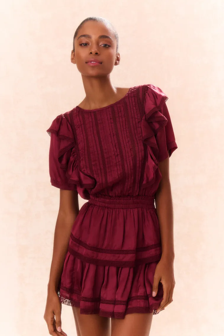 Natasha Cotton Ruffle Dress - OXBLOOD