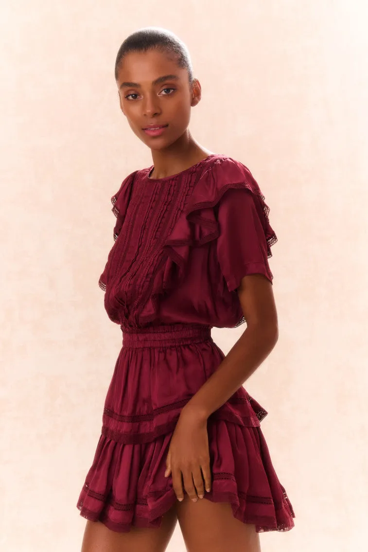 Natasha Cotton Ruffle Dress - OXBLOOD