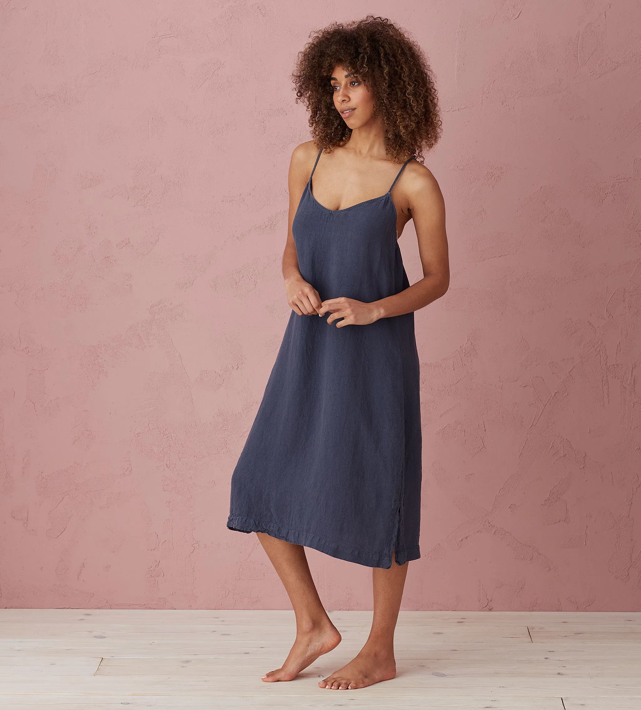 Navy Blue Alice 100% Linen Cami Nightie