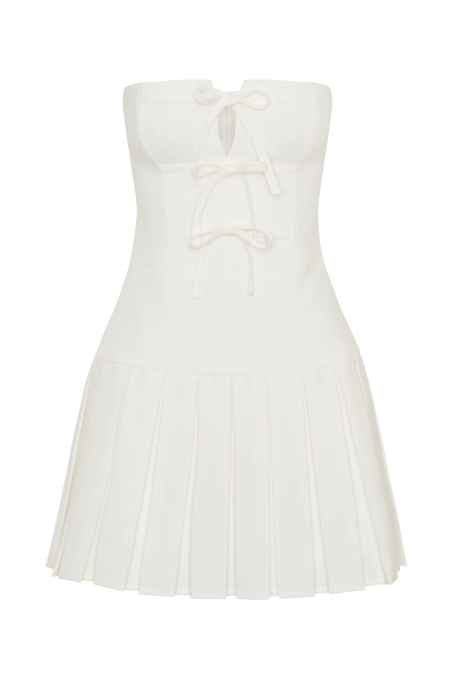 Naya Pleated Mini Dress With Ties - White