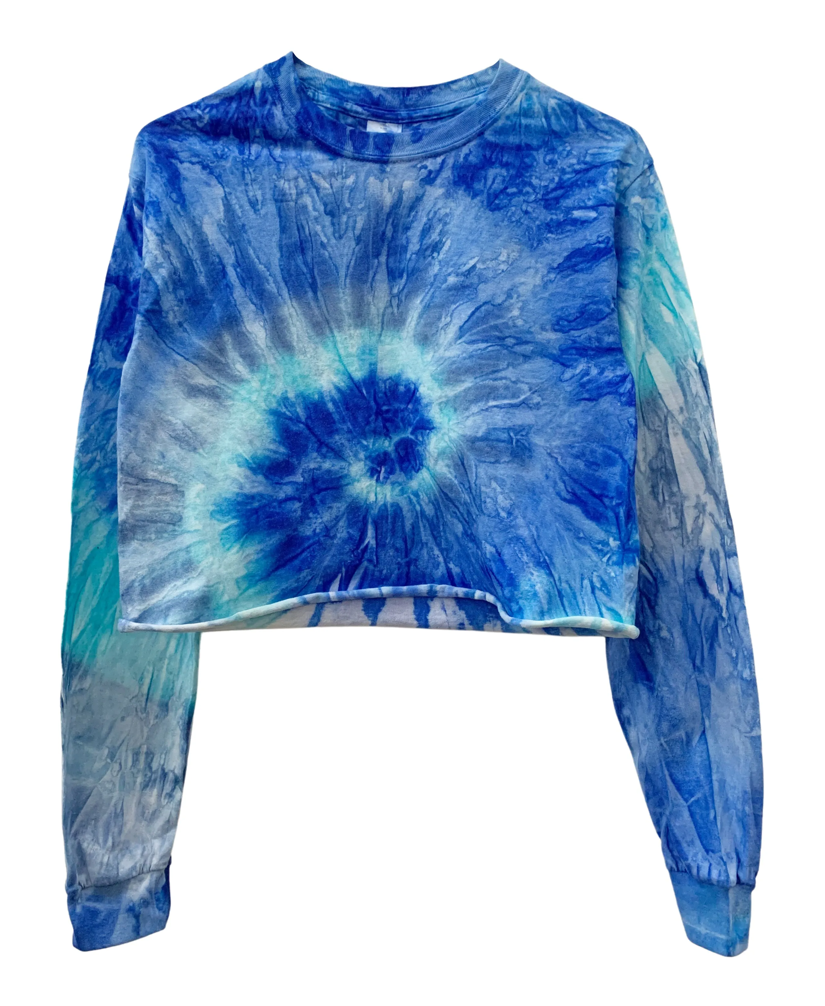 Neptune Blue Tie-Dye Cropped Long Sleeve Unisex Tee