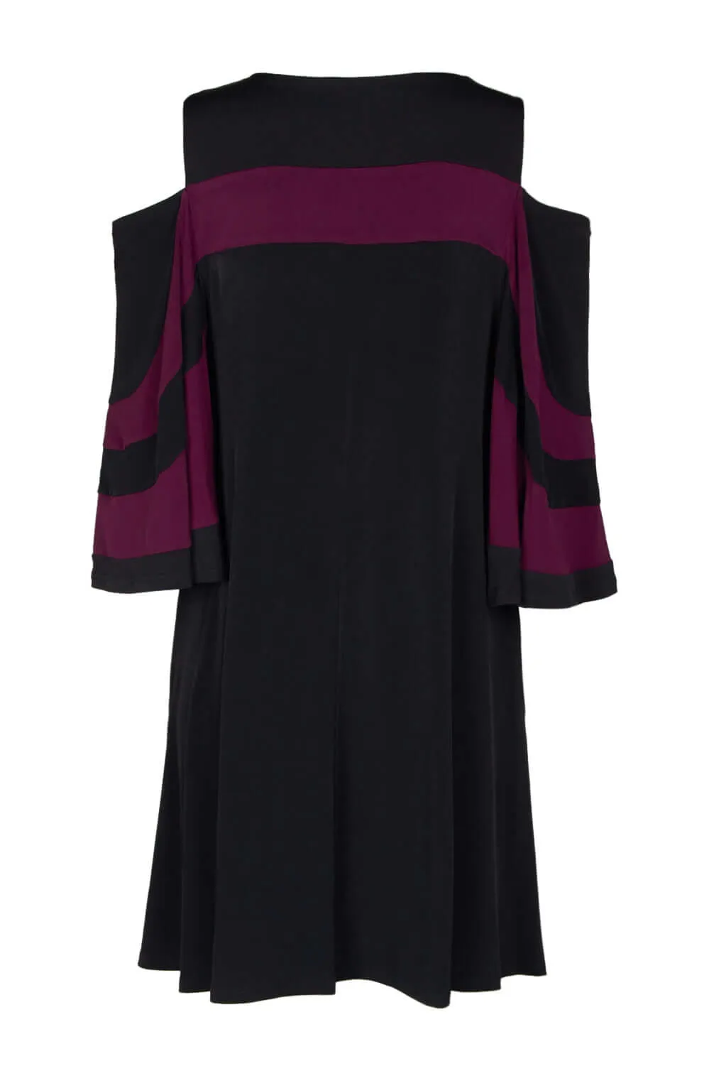 Nina Leonard Boat Neck Cold Shoulder Long Sleeve Wave Color Block Jersey Dress