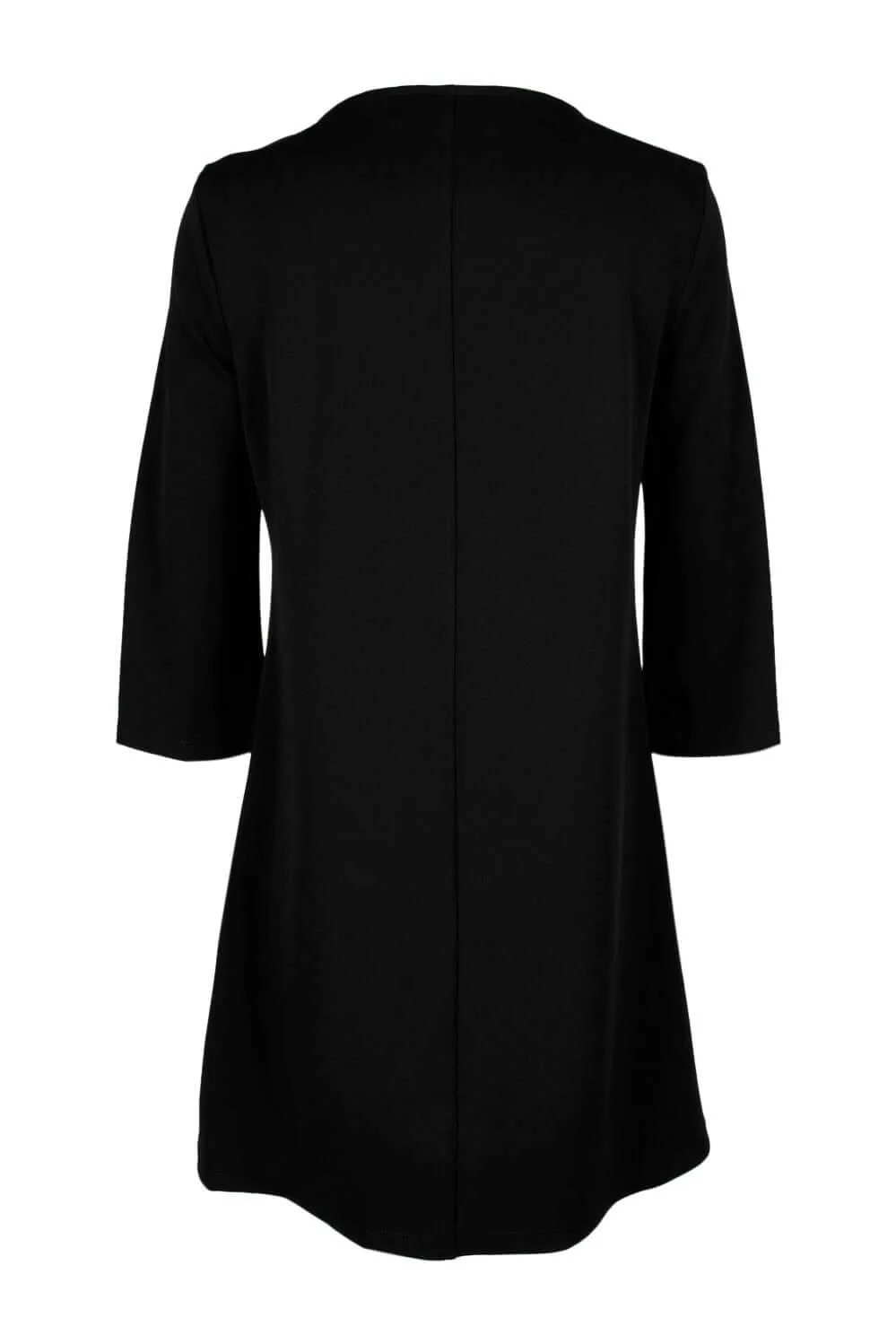 Nina Leonard Scoop Neck Embellished Long Sleeve Solid Stretch Crepe Dress