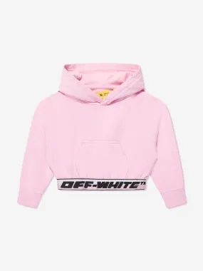 Off-White Girls Logo Band Cropped Hoodie in Pink