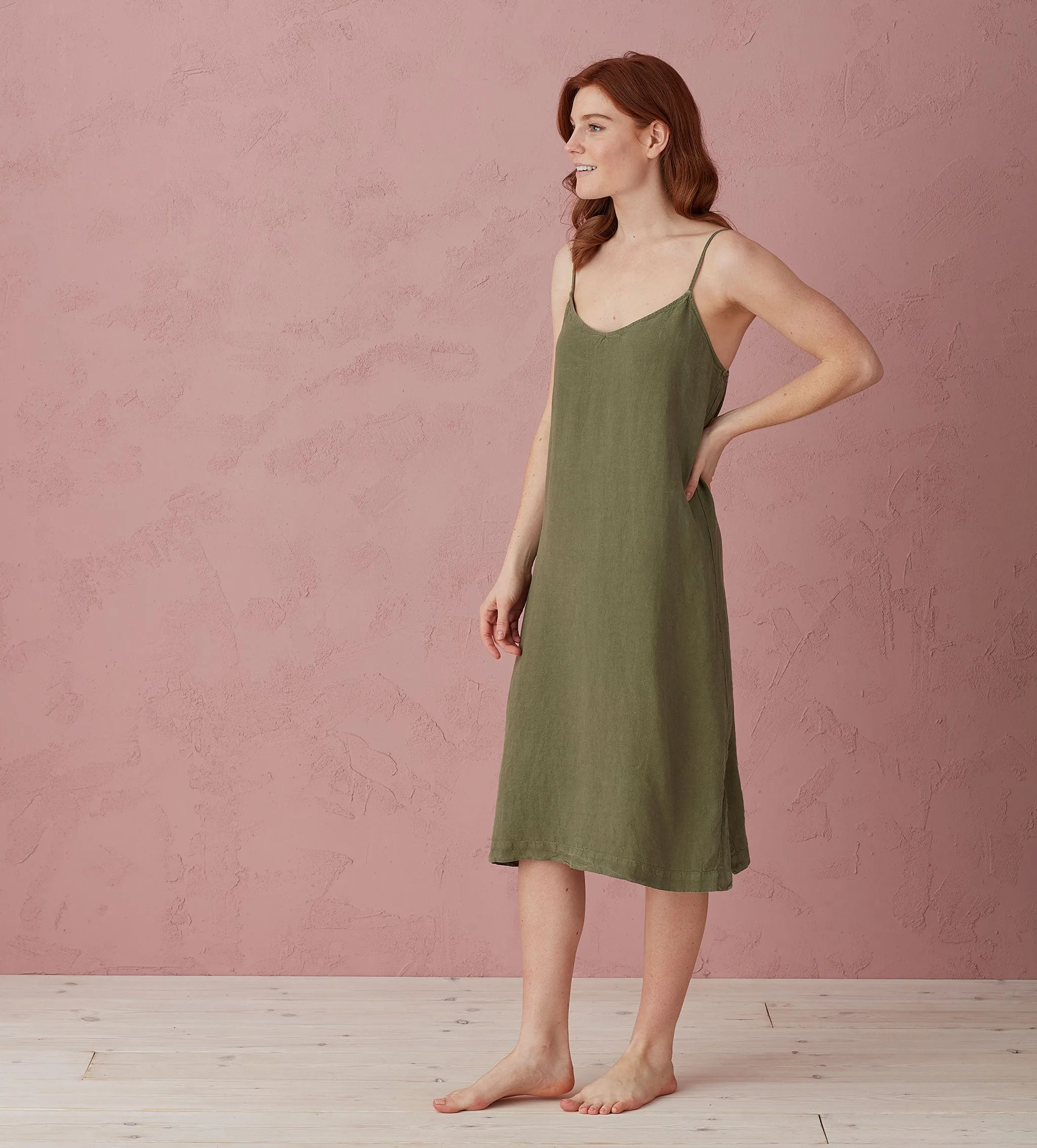 Olive Green Alice 100% Linen Cami Nightie