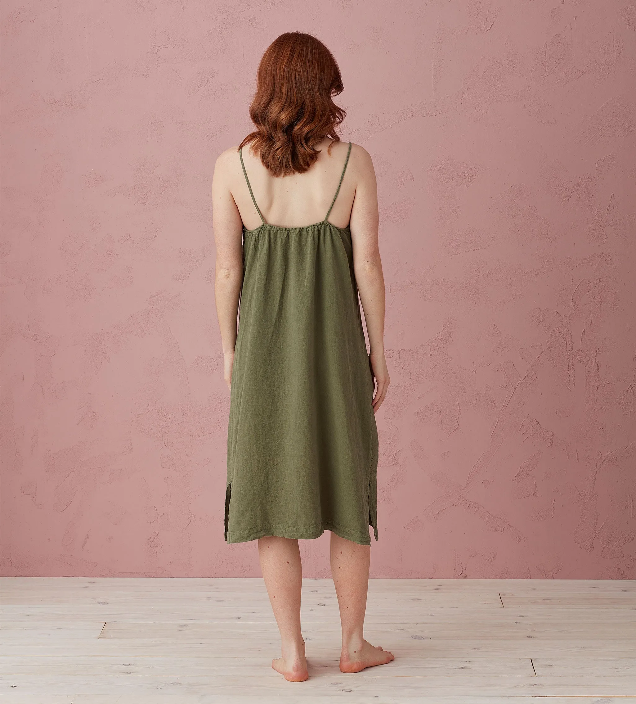 Olive Green Alice 100% Linen Cami Nightie