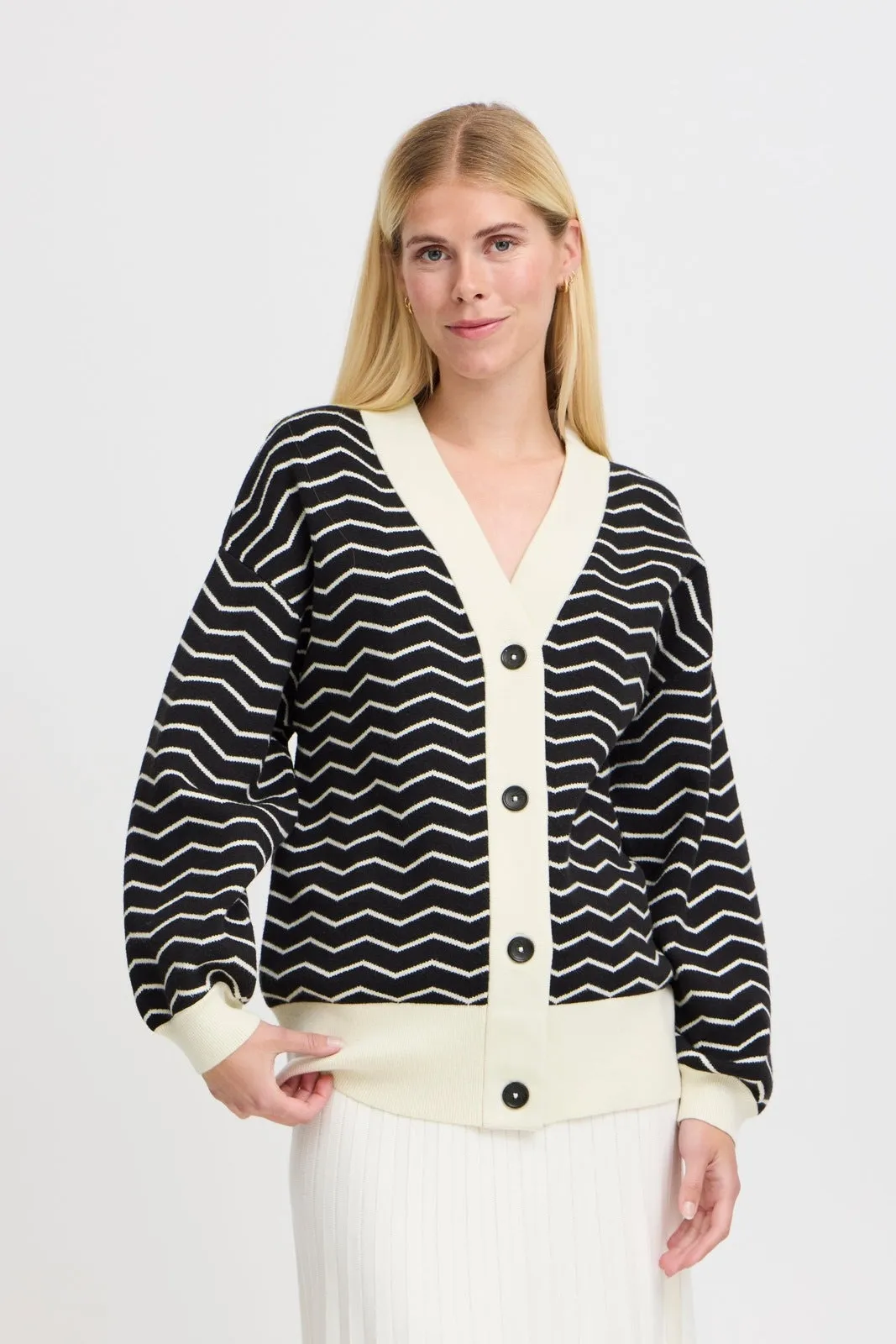 Otari Zig Zag Knit Cardigan - Black Mix