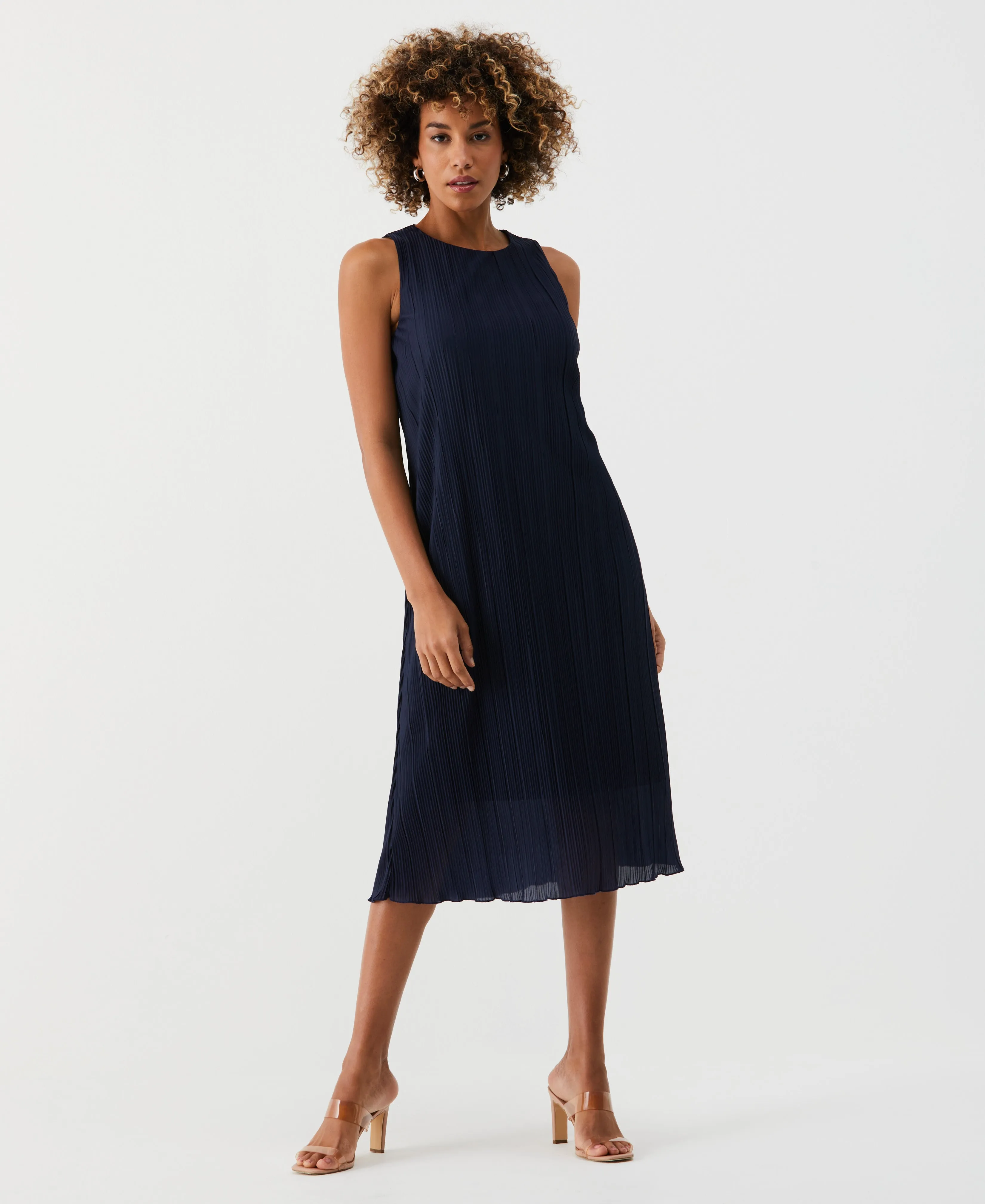 Partially Lined Plisse Midi Dress