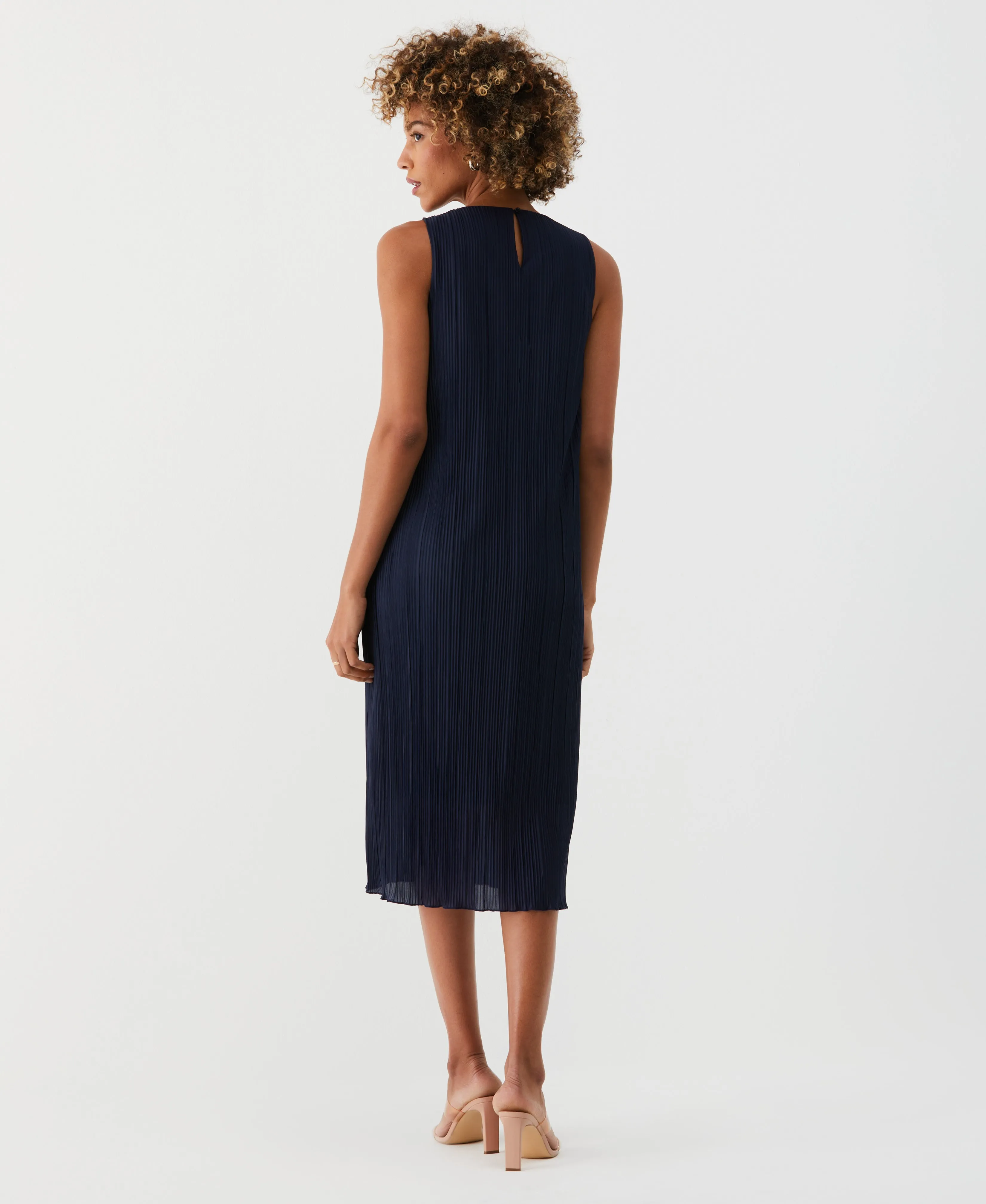 Partially Lined Plisse Midi Dress