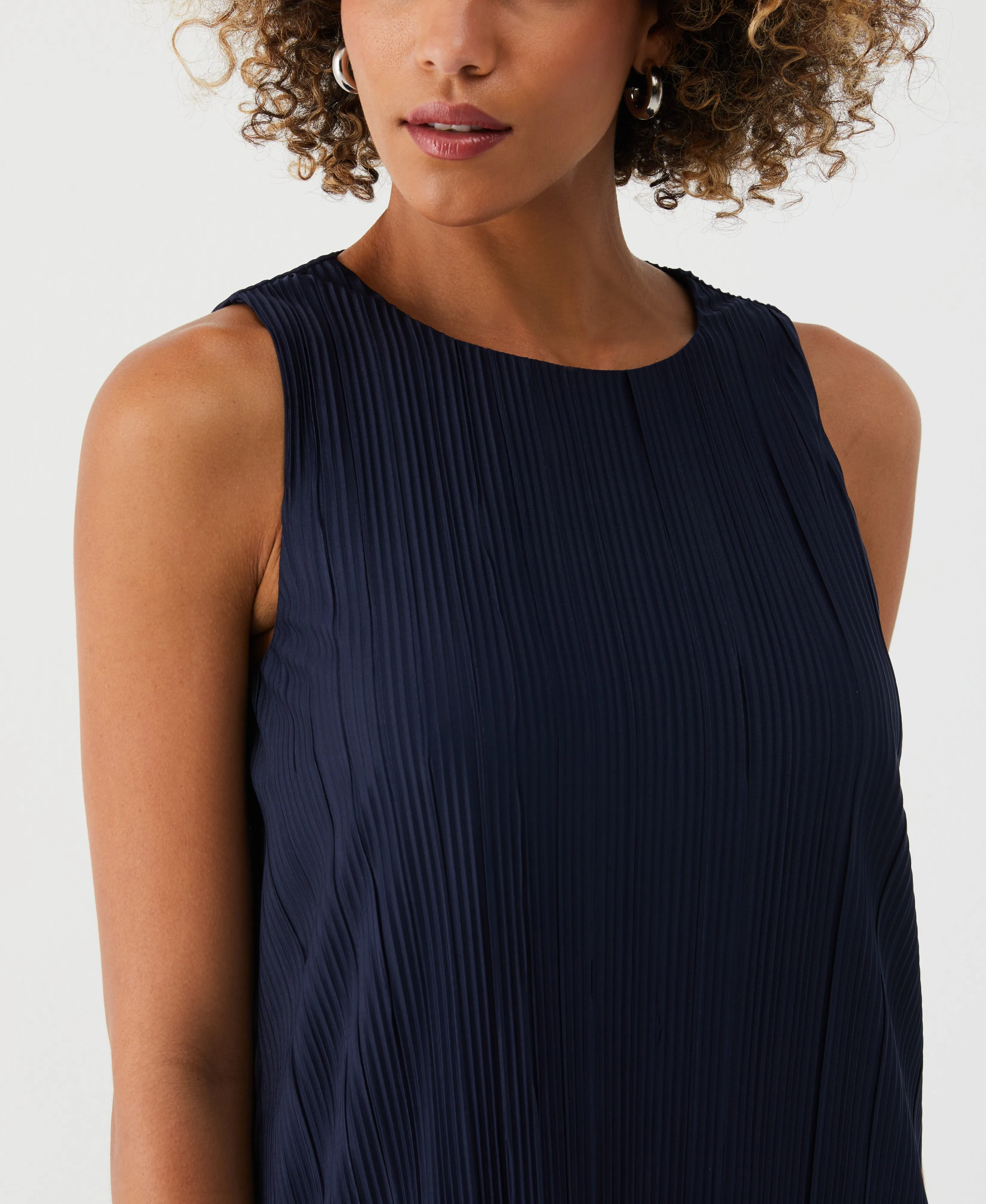 Partially Lined Plisse Midi Dress