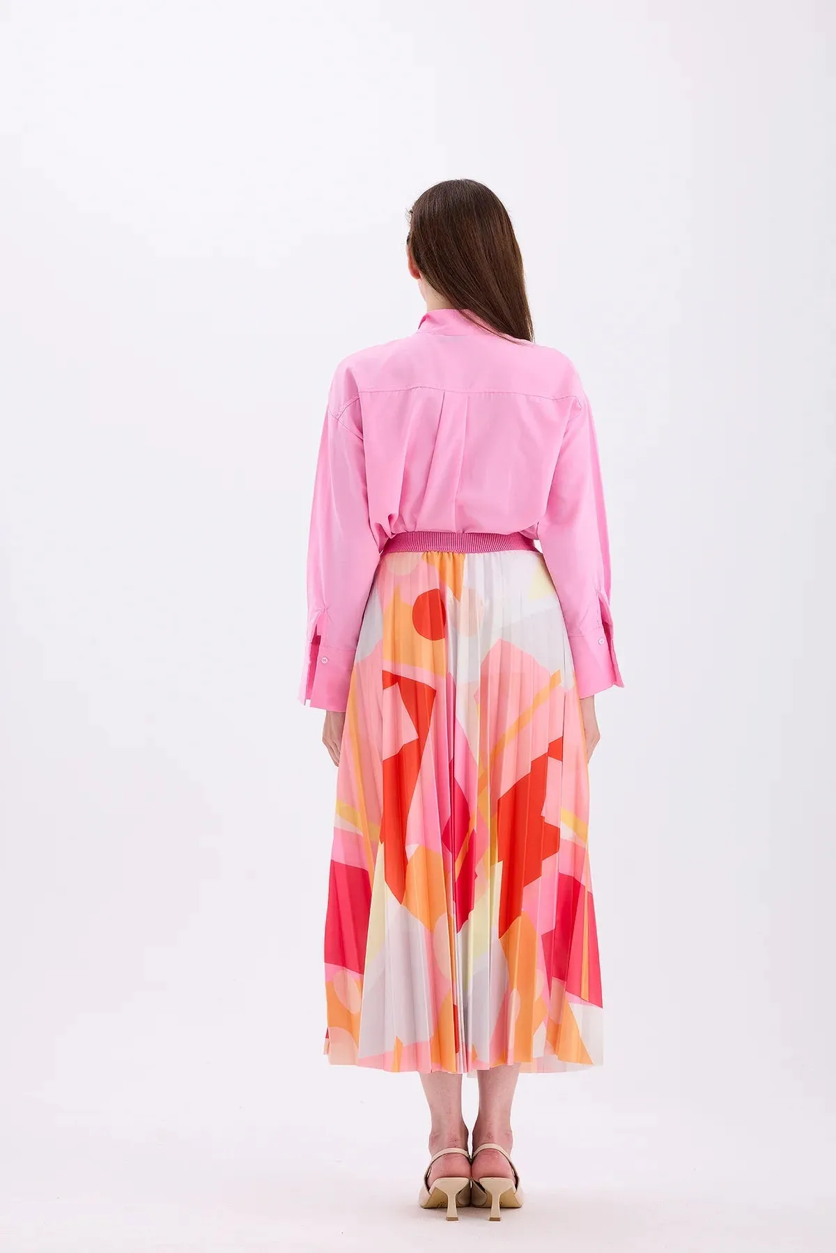 PATTERNED DRY ROSE PLEATED SKIRT