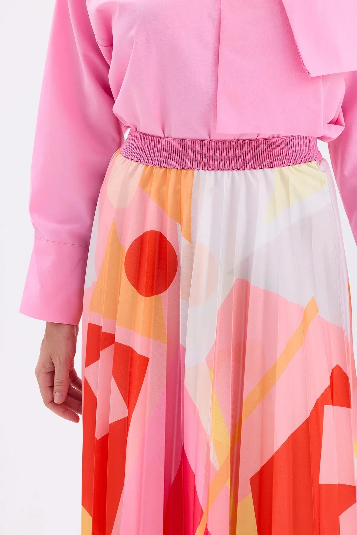 PATTERNED DRY ROSE PLEATED SKIRT