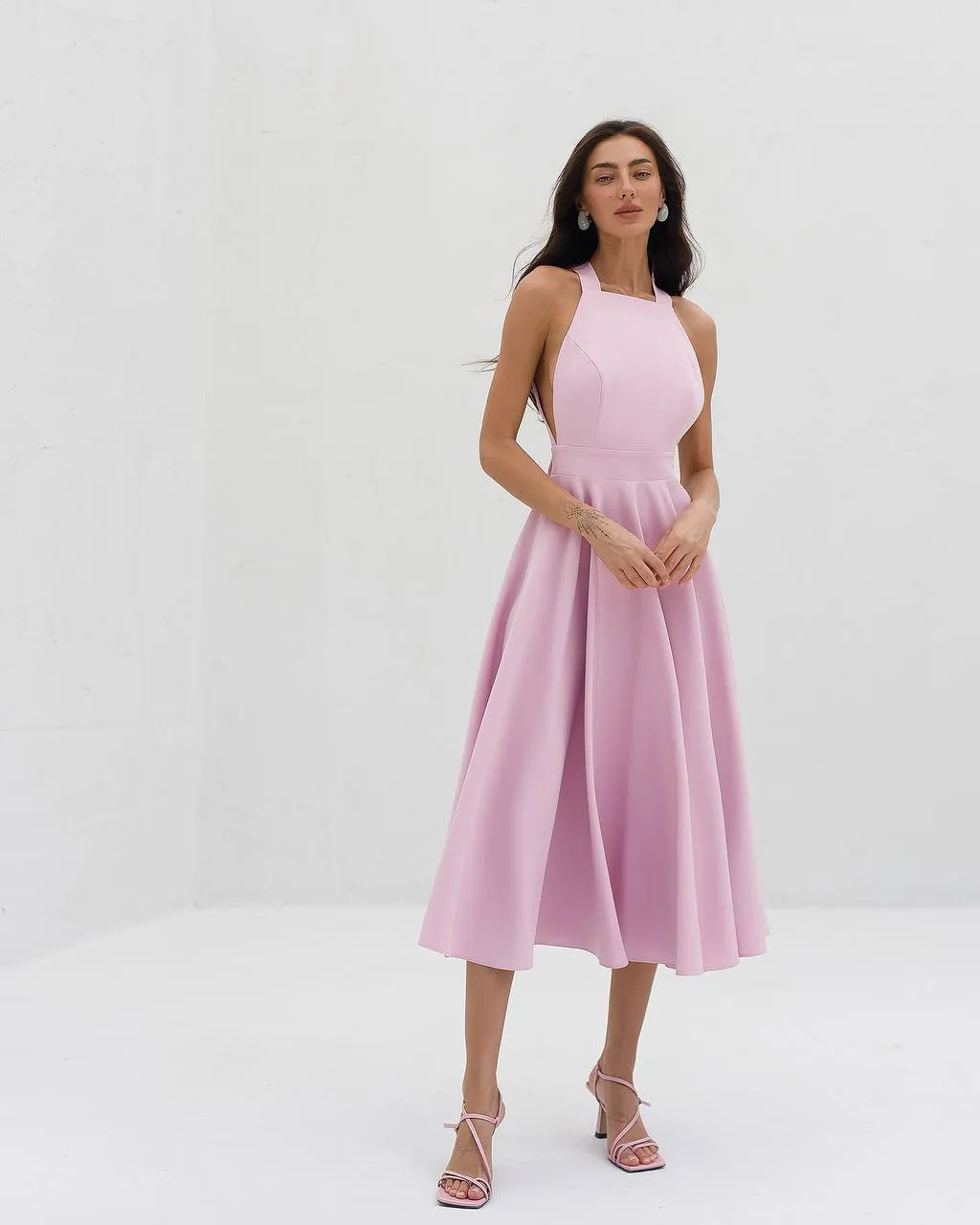 Pink midi dress "Bow tie back"