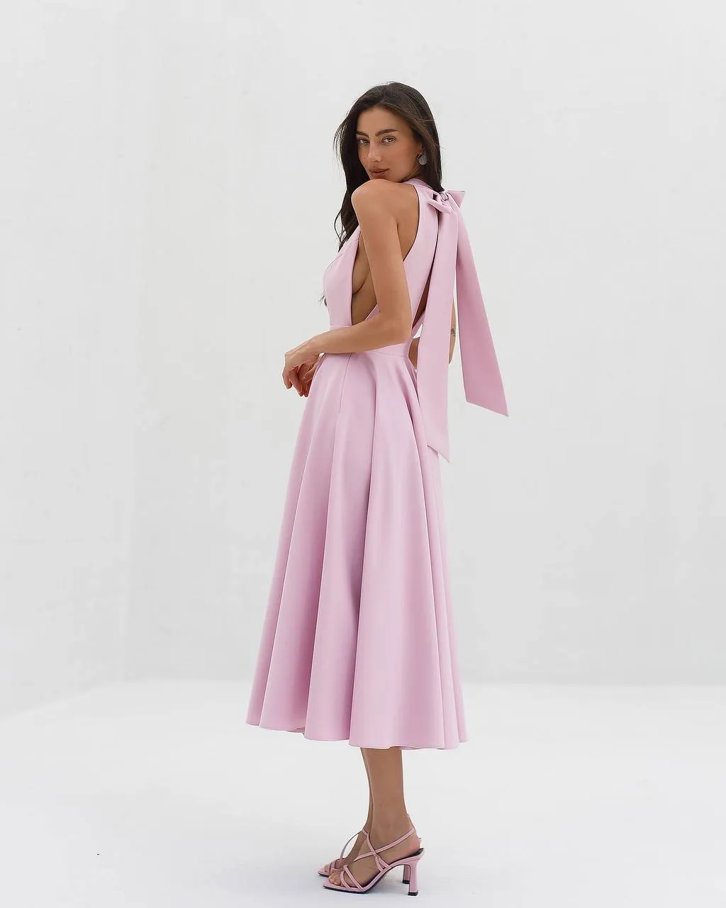 Pink midi dress "Bow tie back"