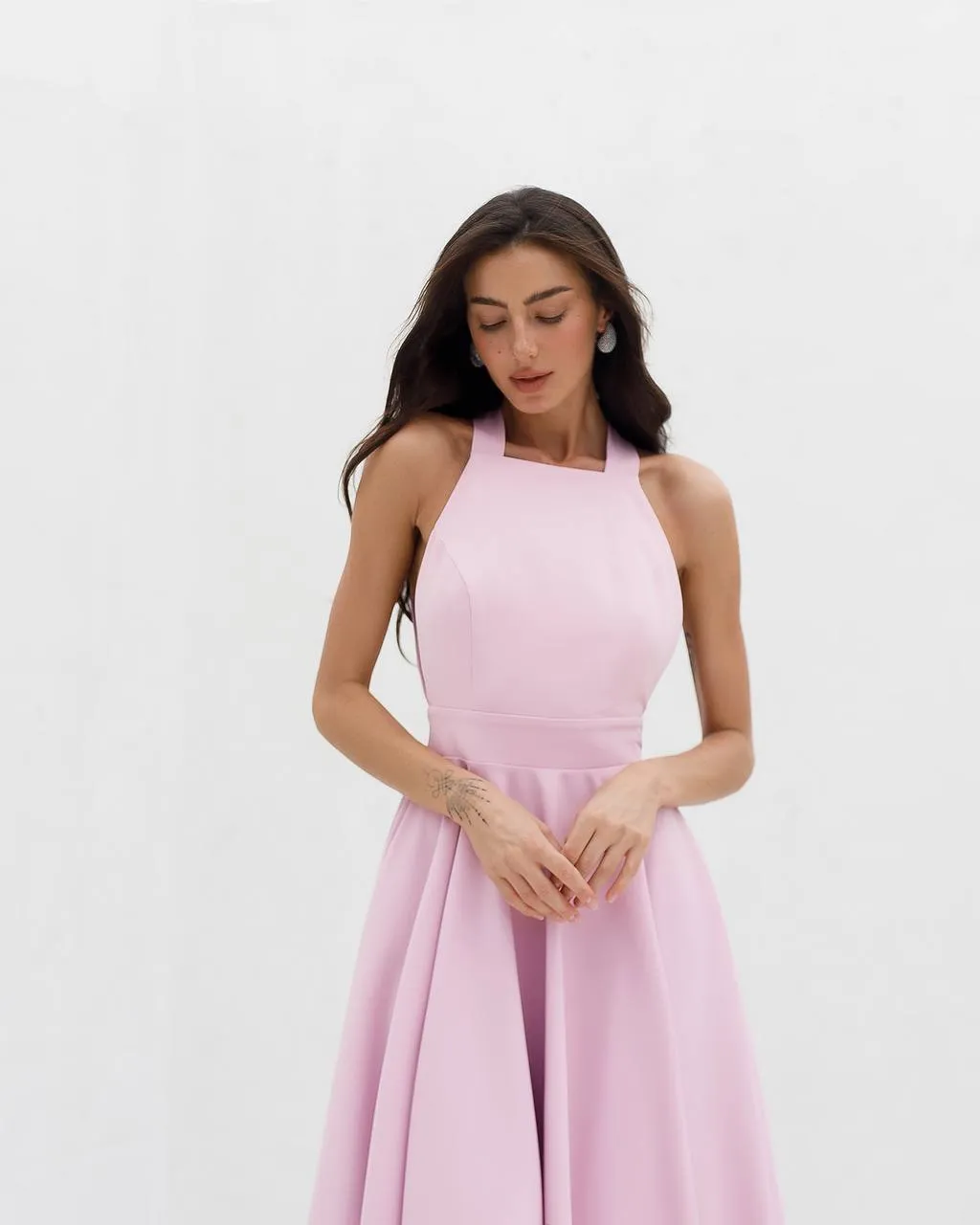 Pink midi dress "Bow tie back"