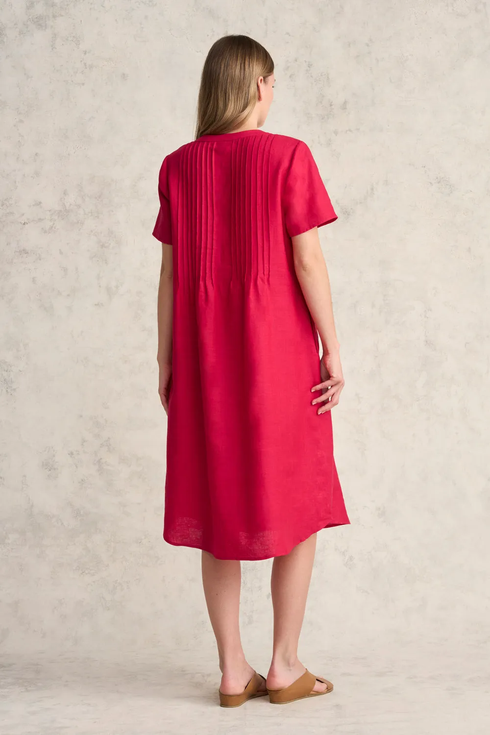 Pleated Front French Linen Dress - Rouge