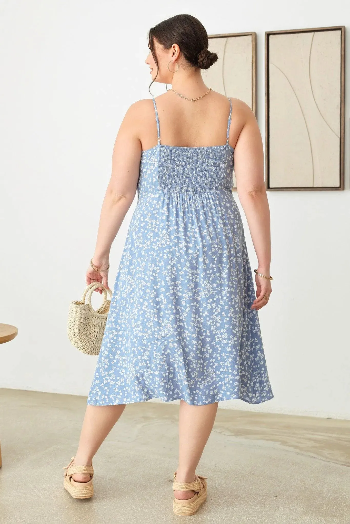 Plus Size Boho Floral buttoned Midi Dress