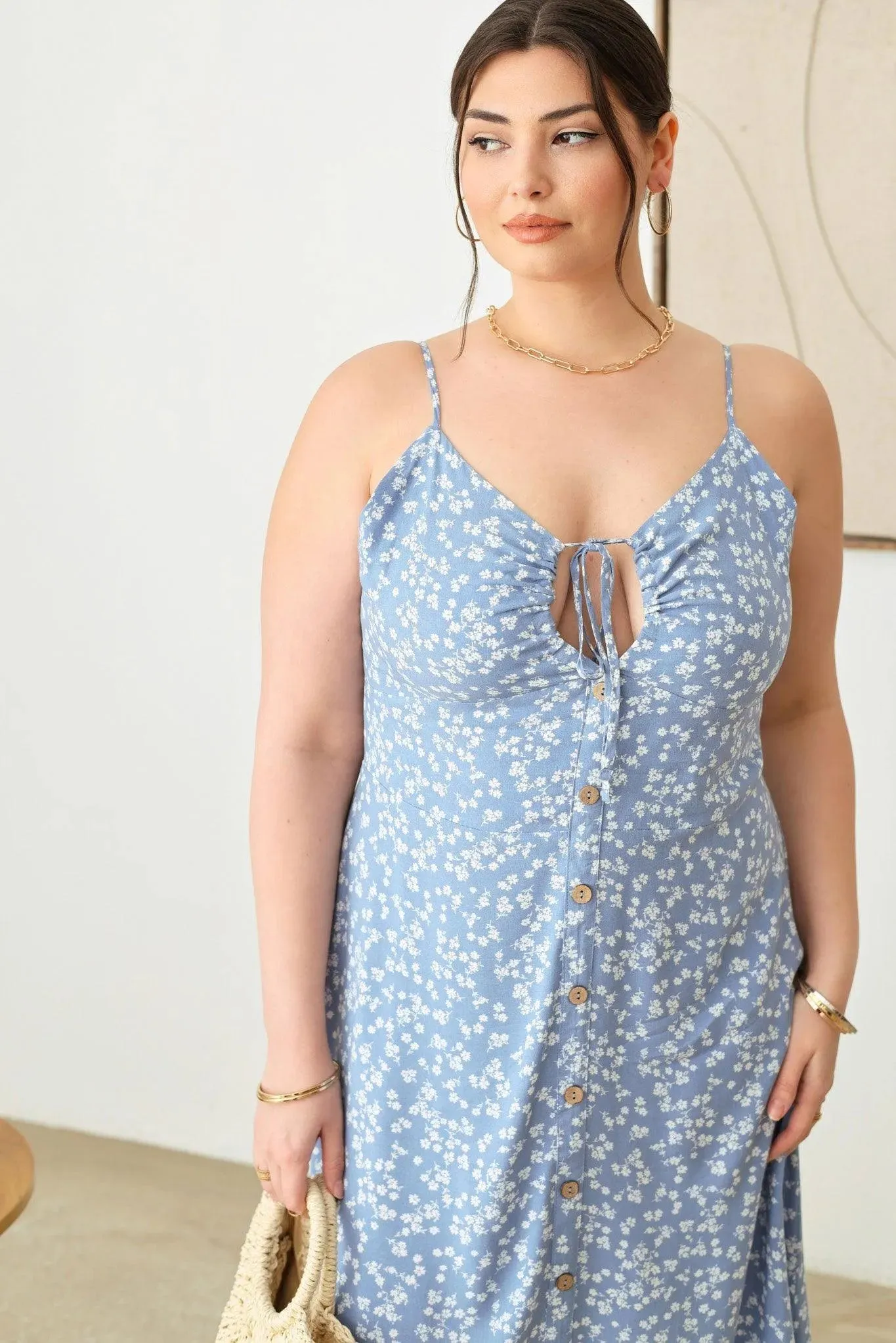 Plus Size Boho Floral buttoned Midi Dress