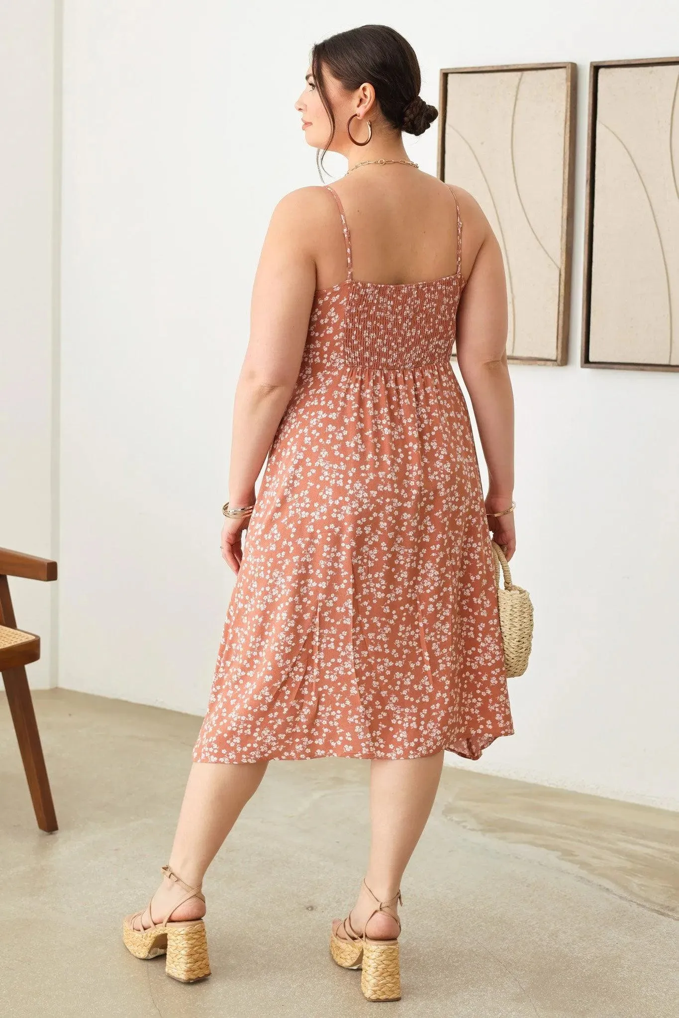 Plus Size Boho Floral buttoned Midi Dress