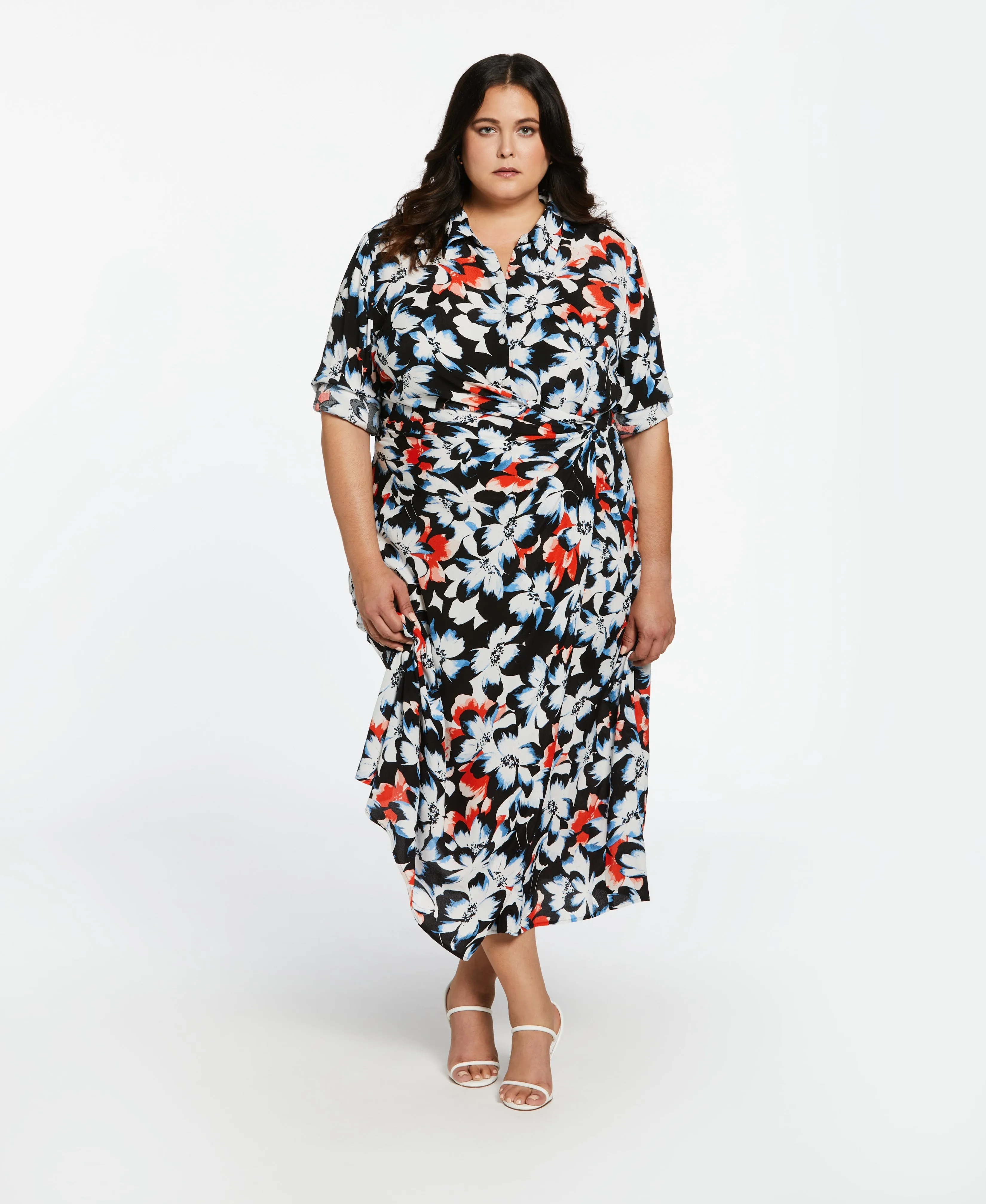 Plus Size Eco Fabric Gathered Popover Midi Dress