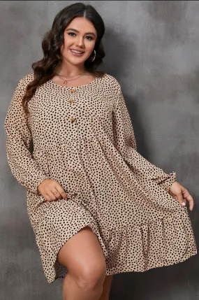 (Plus size) Leopard Spotted Print Tiered Long Dress