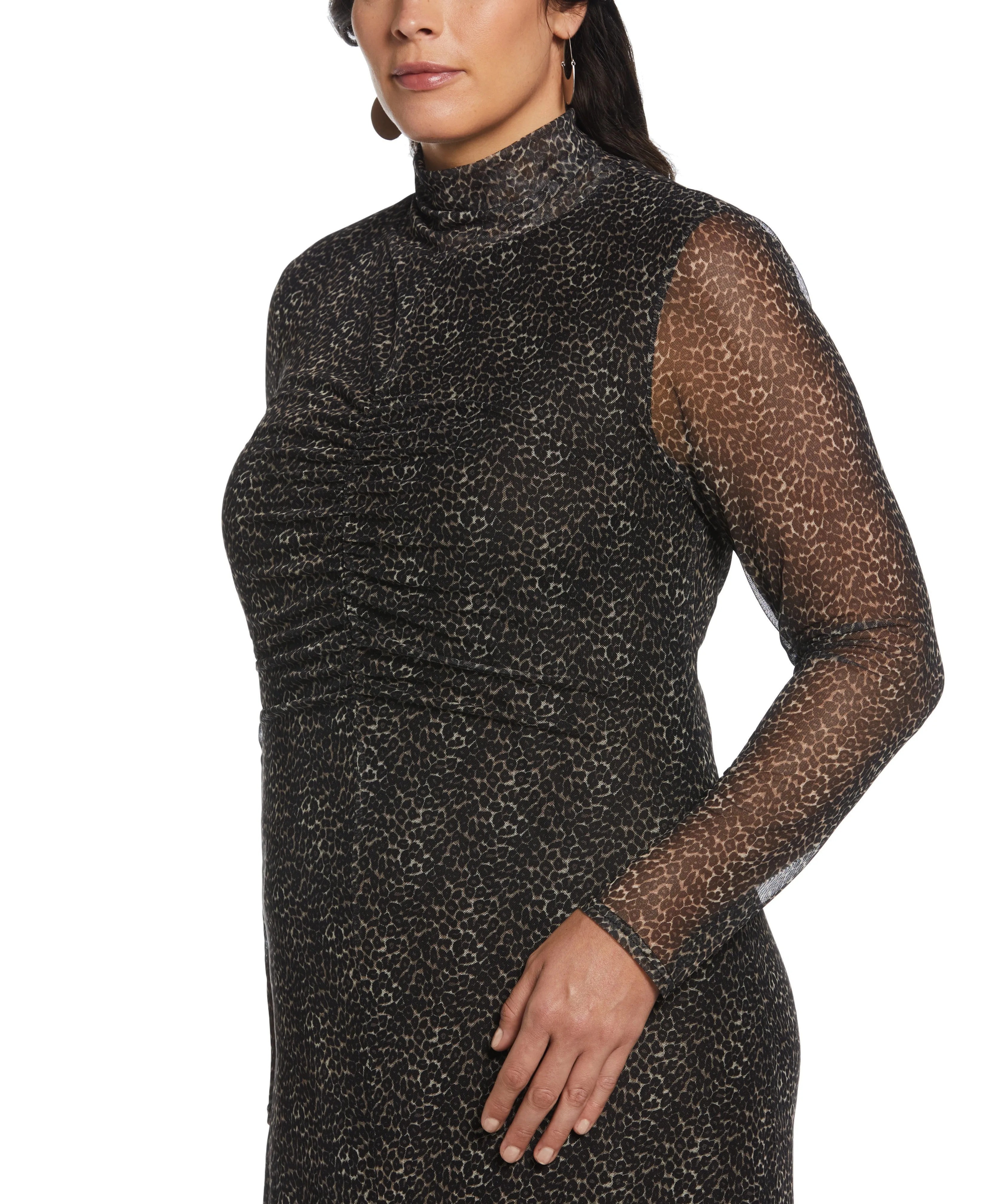 Plus Size Mock Neck Mesh Midi Dress