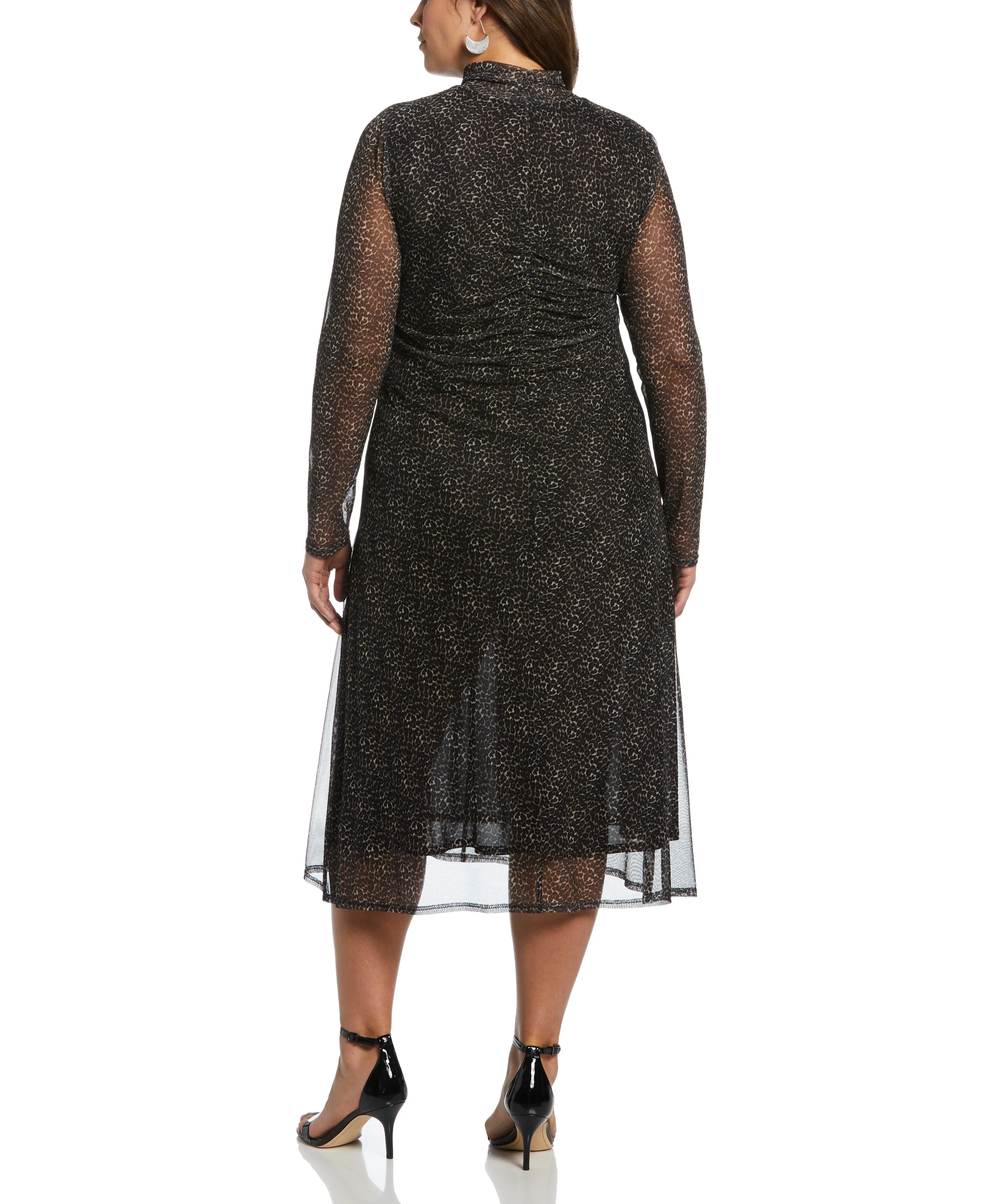 Plus Size Mock Neck Mesh Midi Dress