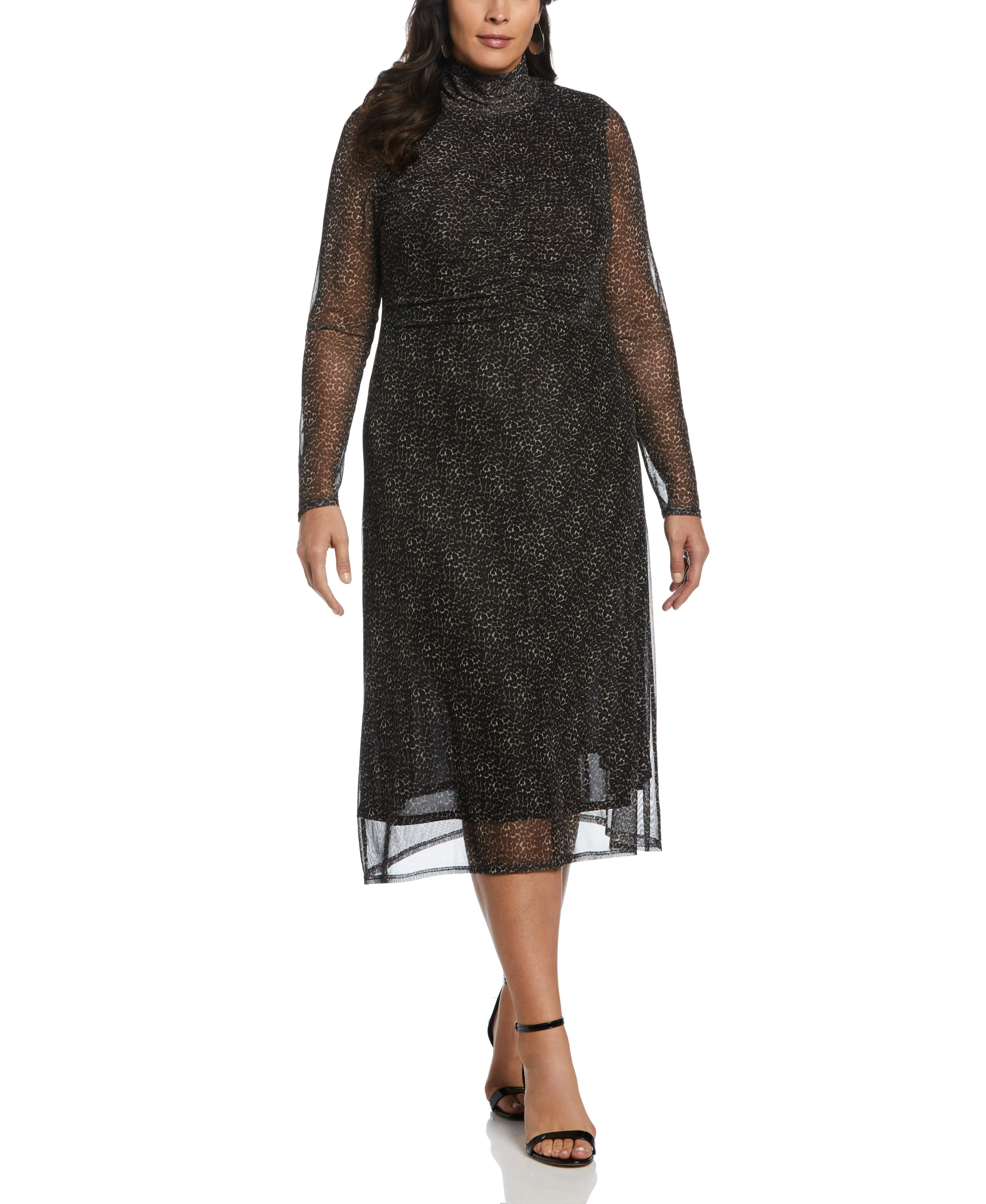 Plus Size Mock Neck Mesh Midi Dress