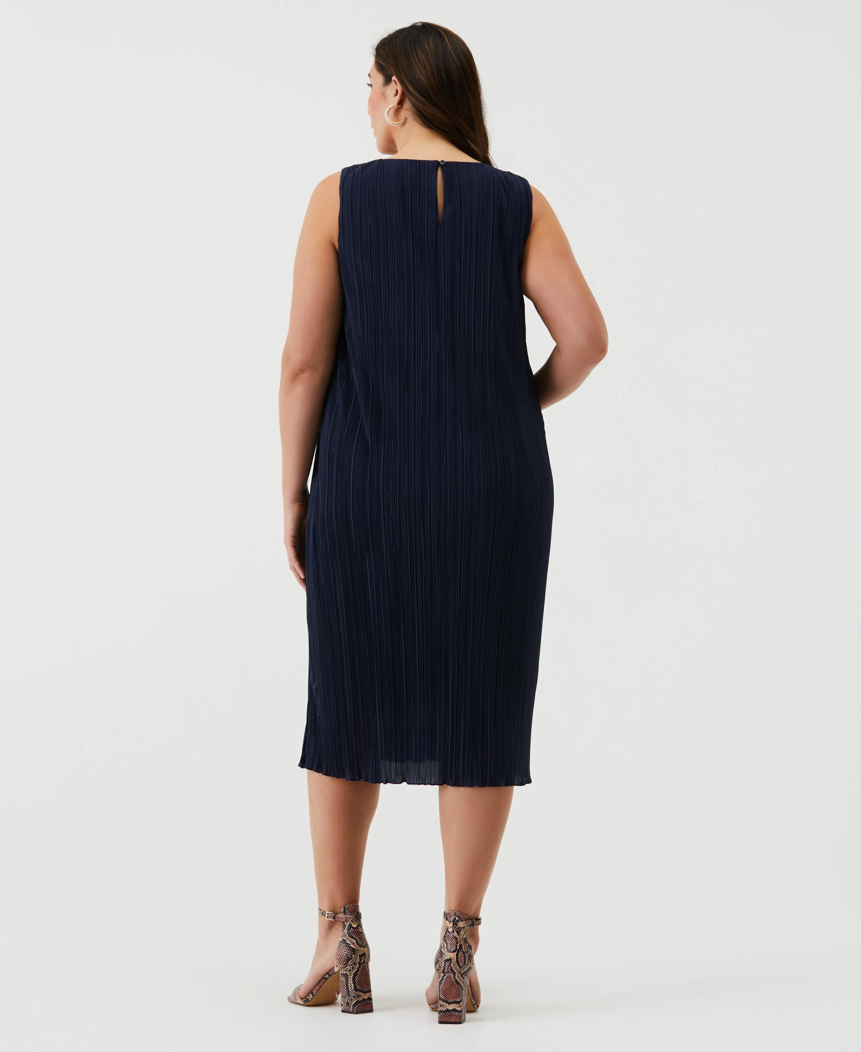 Plus Size Partially Lined Plisse Midi Dress