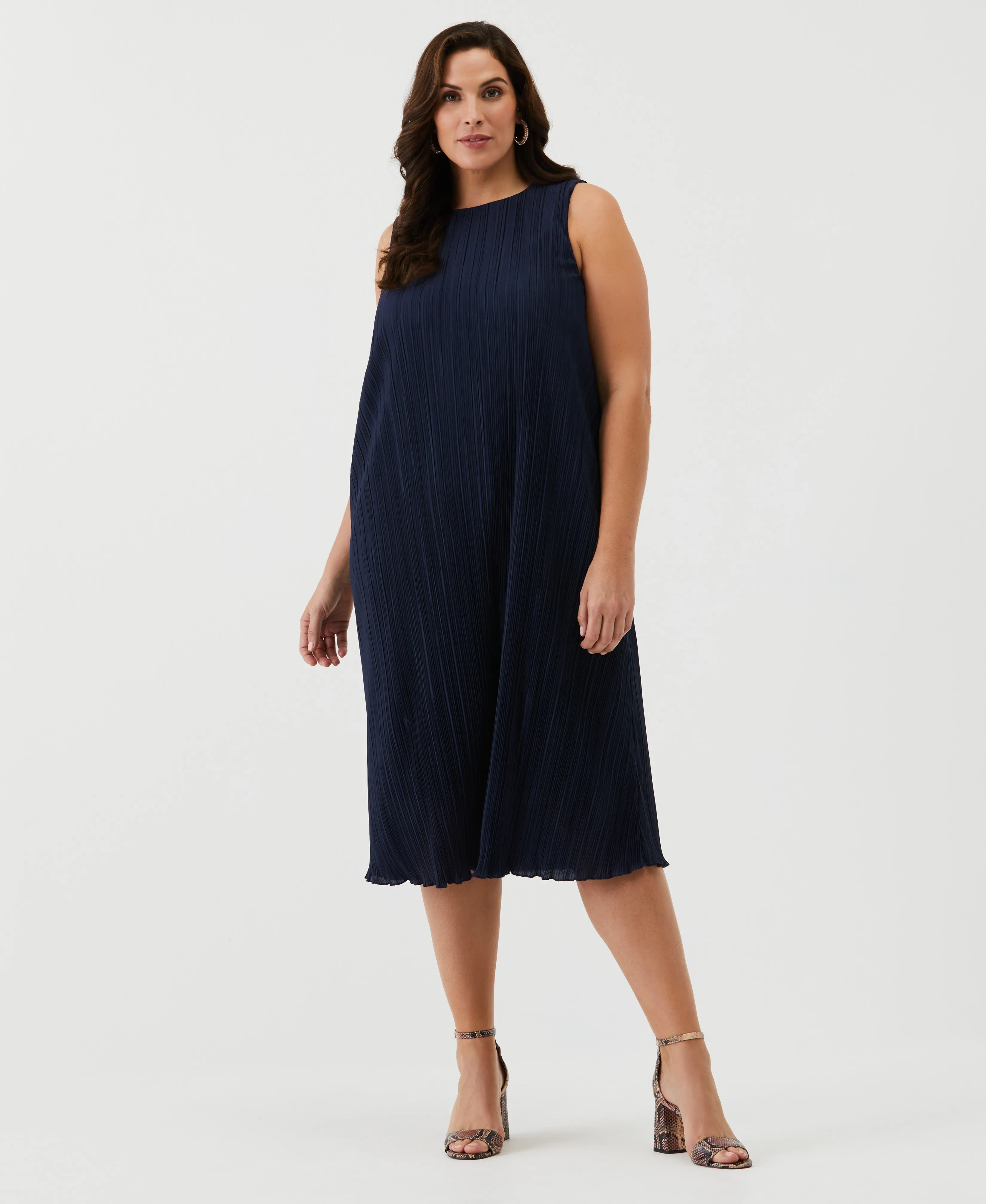 Plus Size Partially Lined Plisse Midi Dress