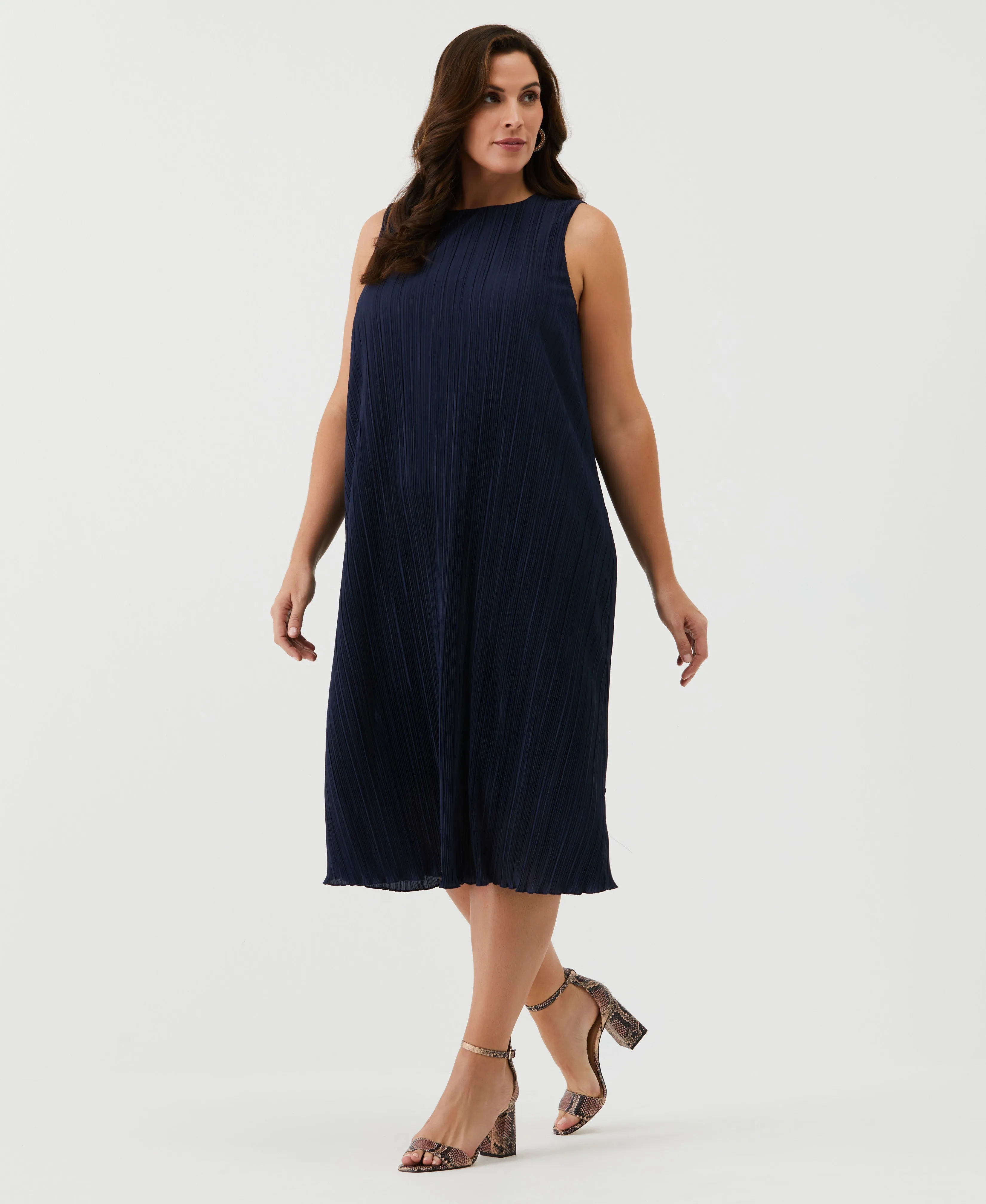 Plus Size Partially Lined Plisse Midi Dress