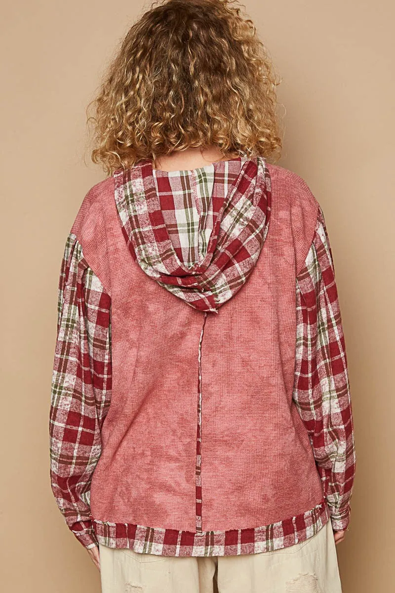 POL Redbean Plaid Star Hoodie Top