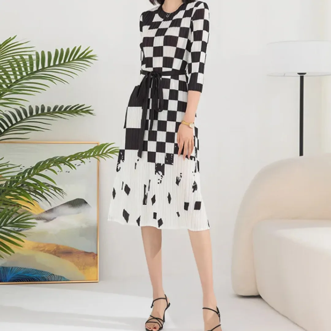 Pre Order:  Elegant Checkered Midi Dress