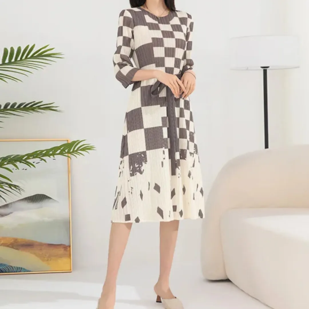 Pre Order:  Elegant Checkered Midi Dress