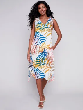 Printed Midi Dress with Slits and Pockets