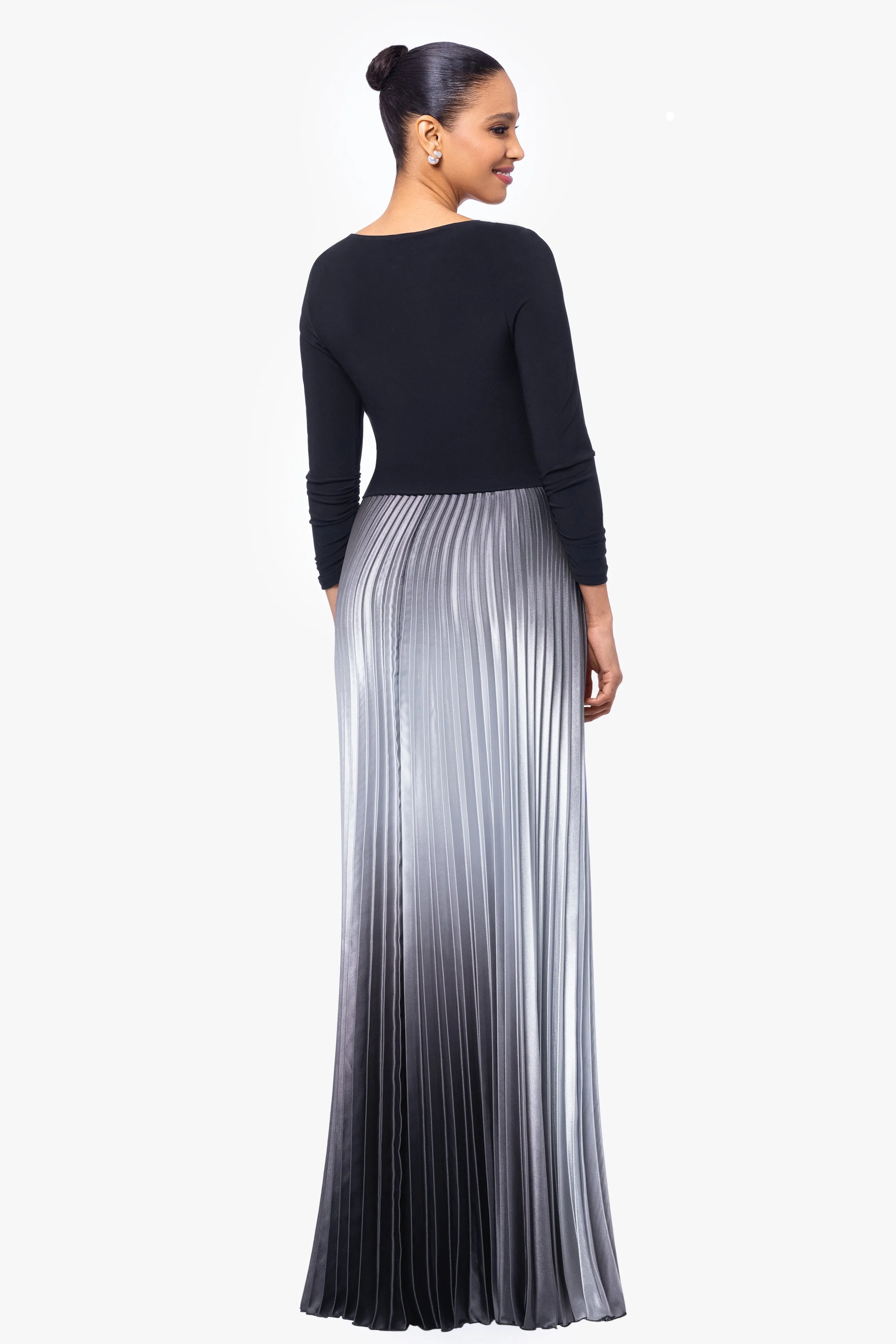 "Katia" Long 3/4 Sleeve Pleated Ombre Skirt Dress