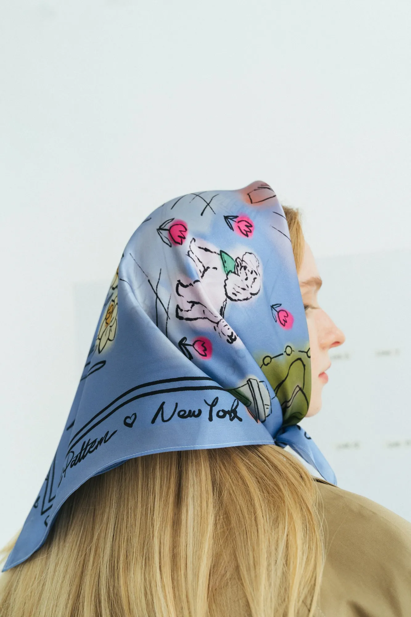 "New York in Sketches" Silk Scarf - Blue