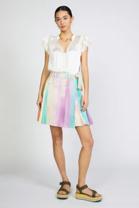 Rainbow Painterly Pleated Skirt