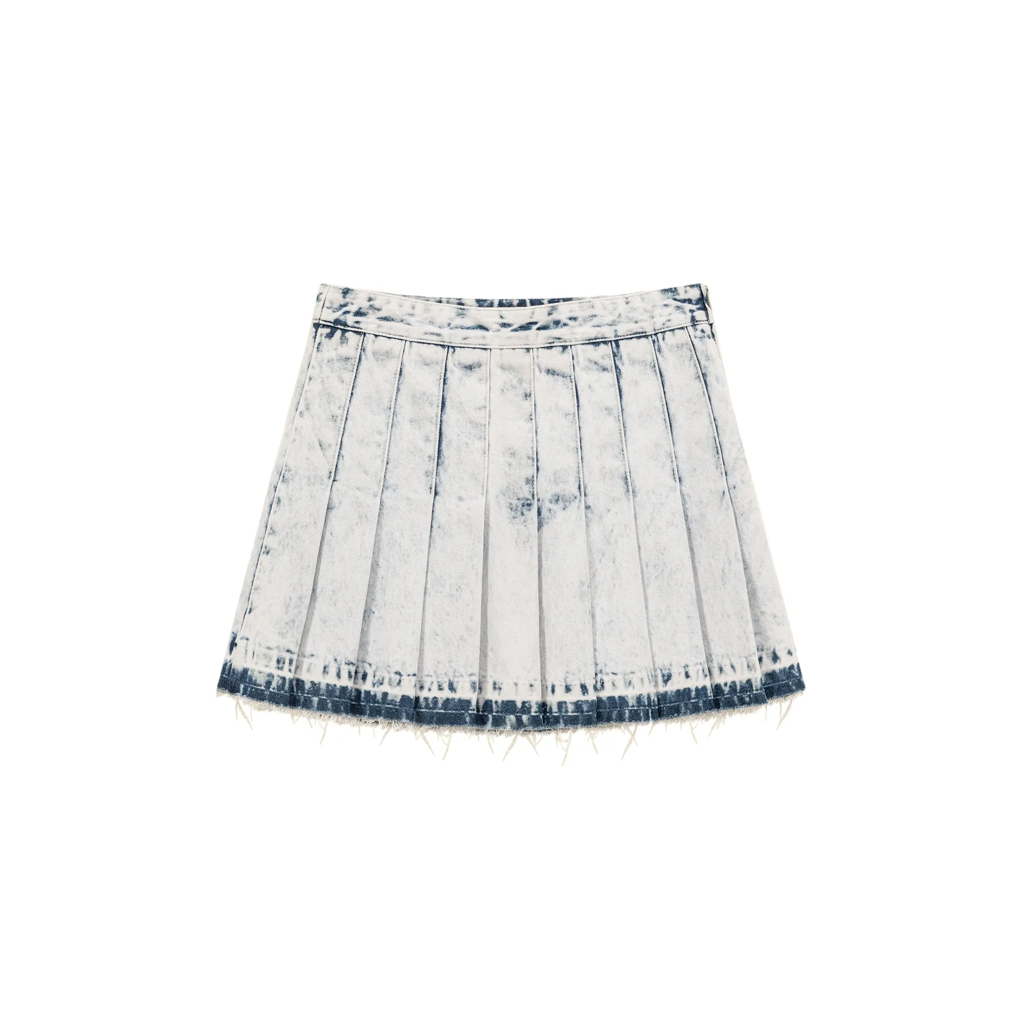 Raw Hem Denim Pleated Skirt