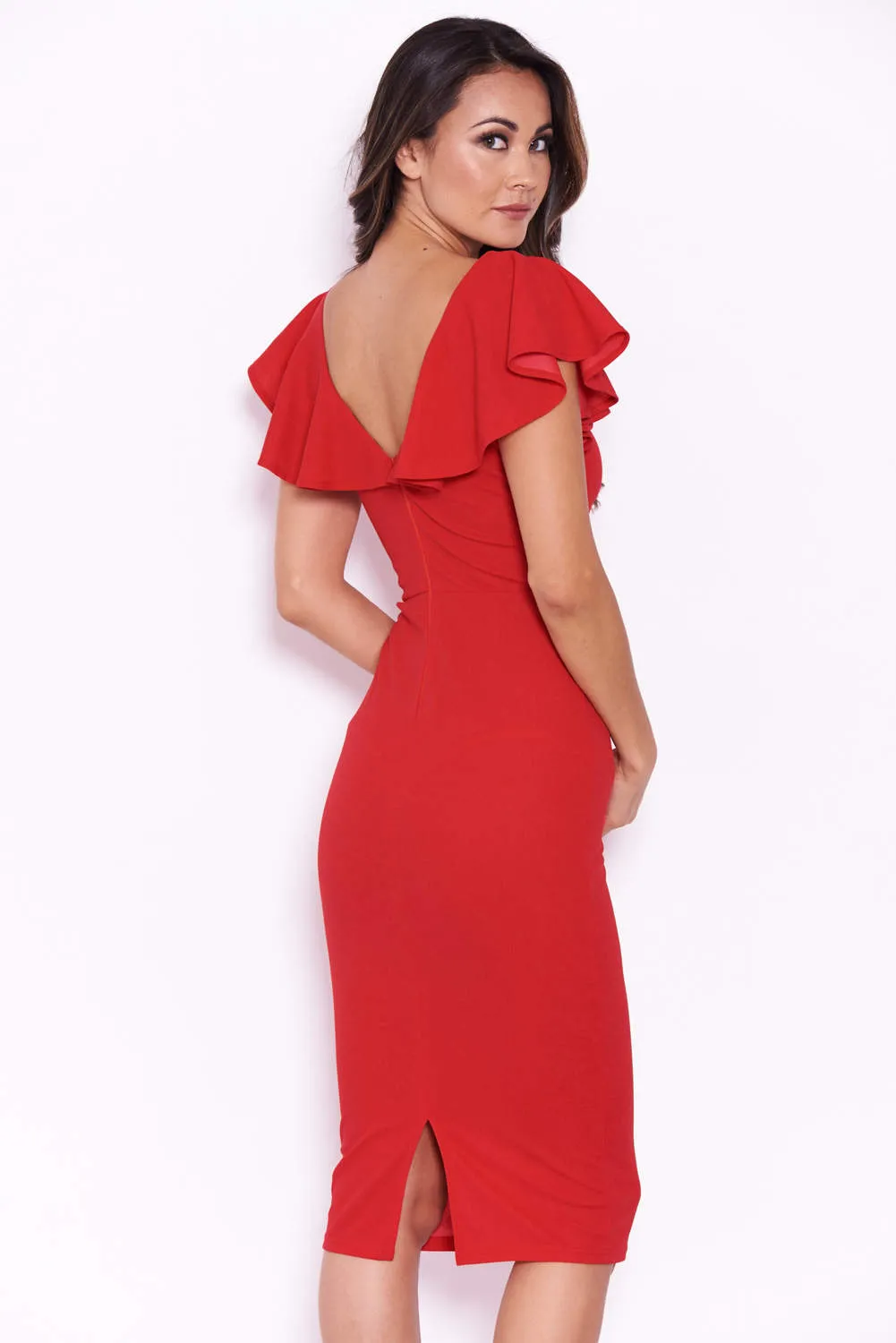 Red Bow Front Midi Dress