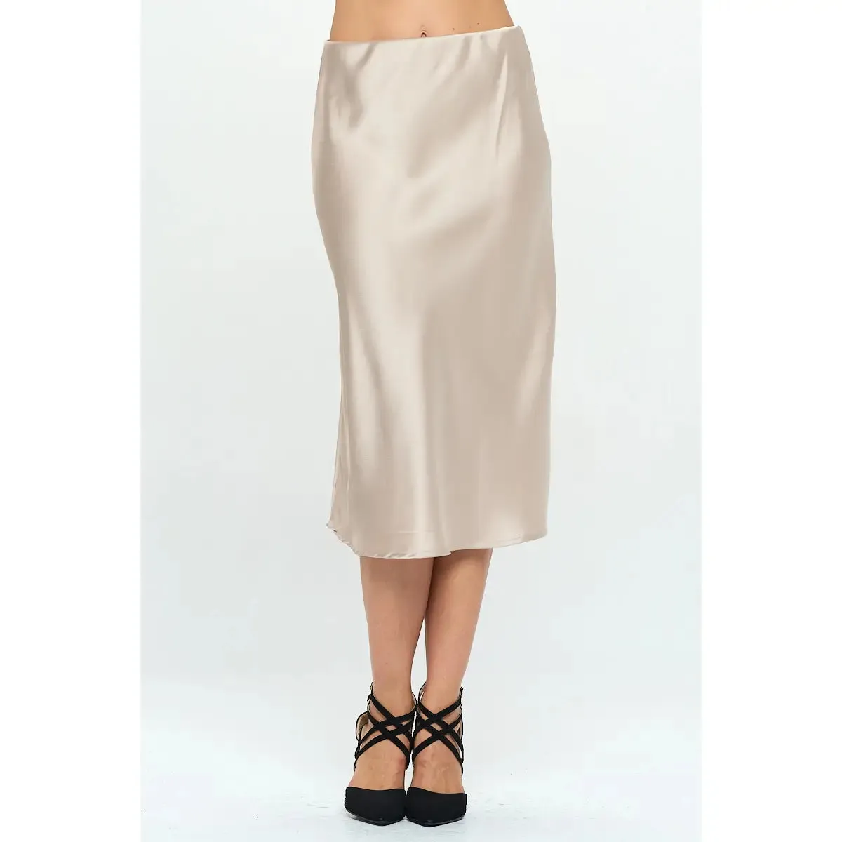 RENEE SOILD SATIN MIDI SKIRT