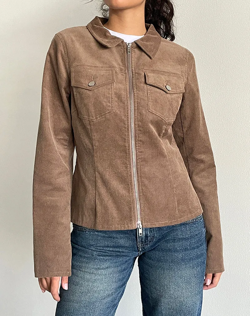 Rohana Fitted Jacket in Baby Cord Walnut Brown