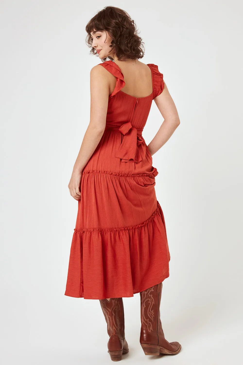 Rust Flutter Sleeve Midi Dress