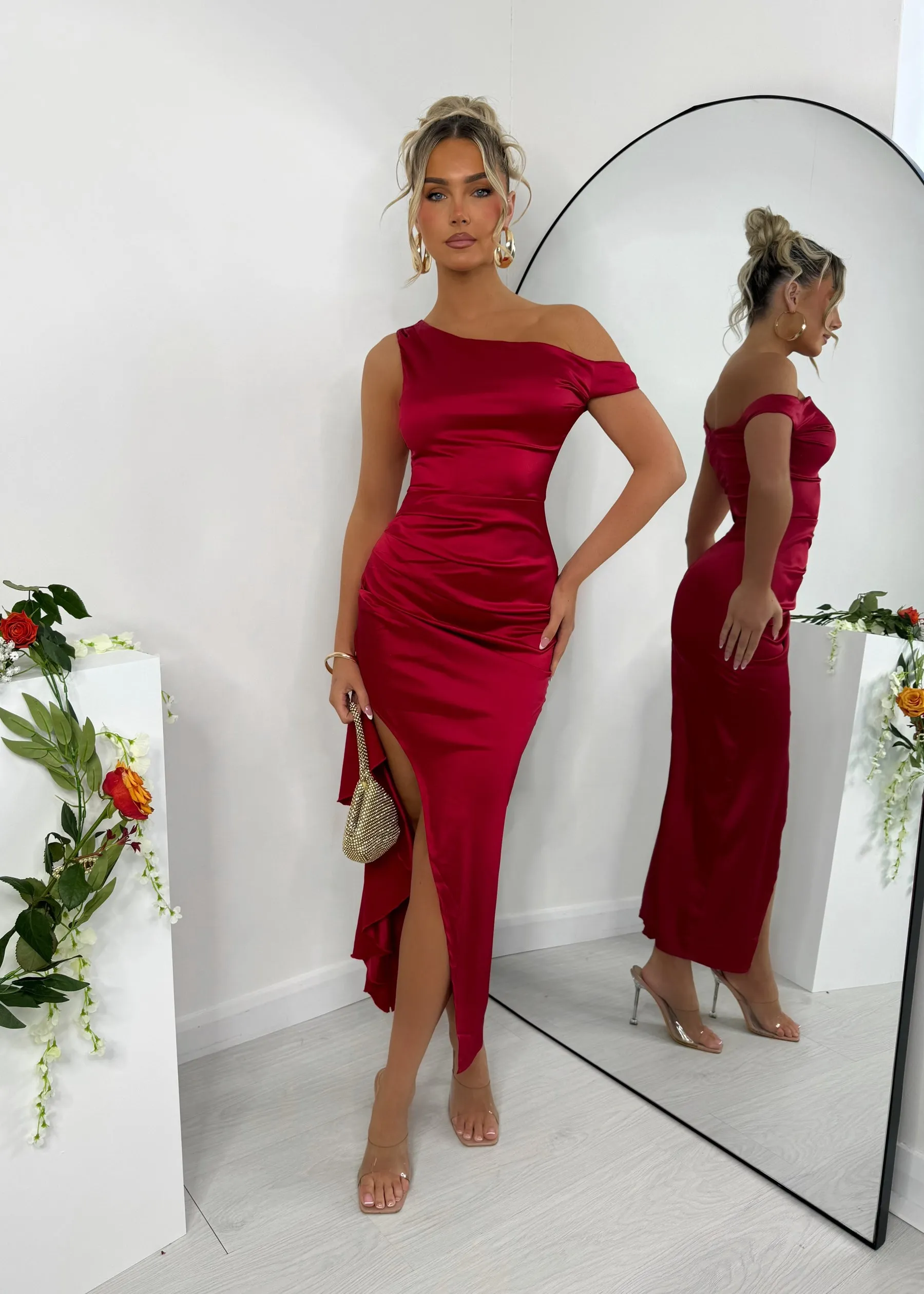 Same Heart Satin Midi Dress - Wine