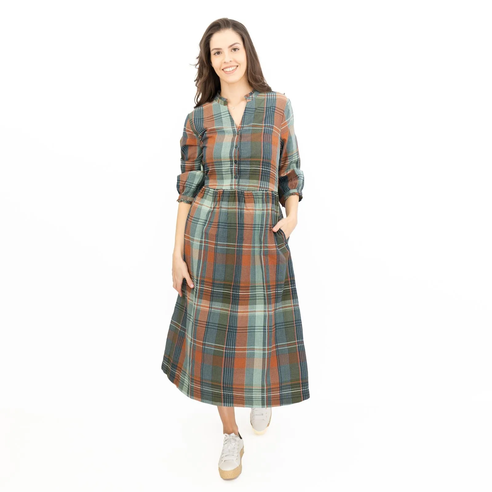 Seasalt Fair Green Check Midi Dress