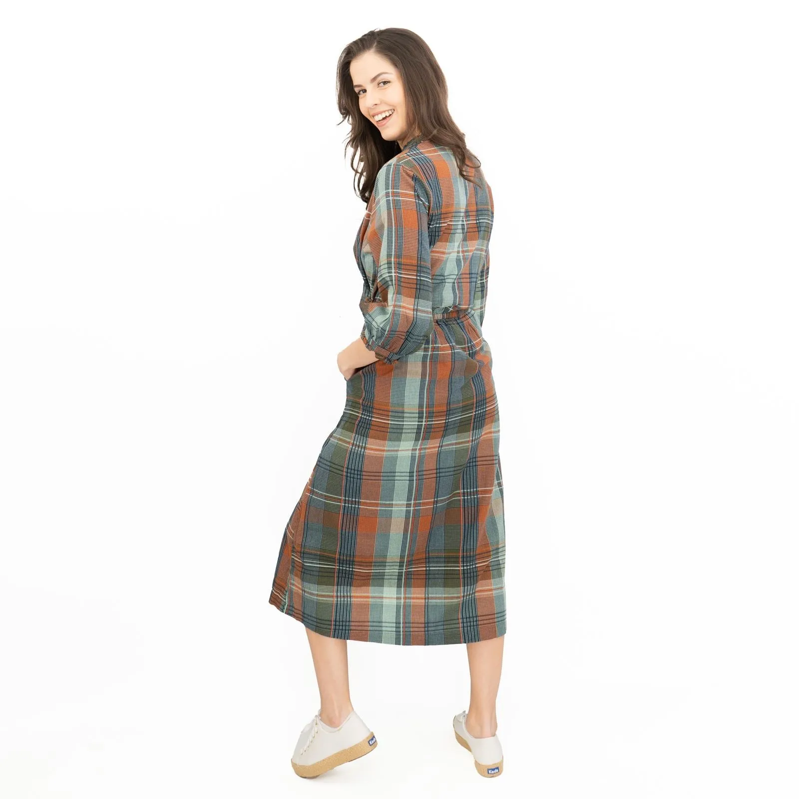 Seasalt Fair Green Check Midi Dress