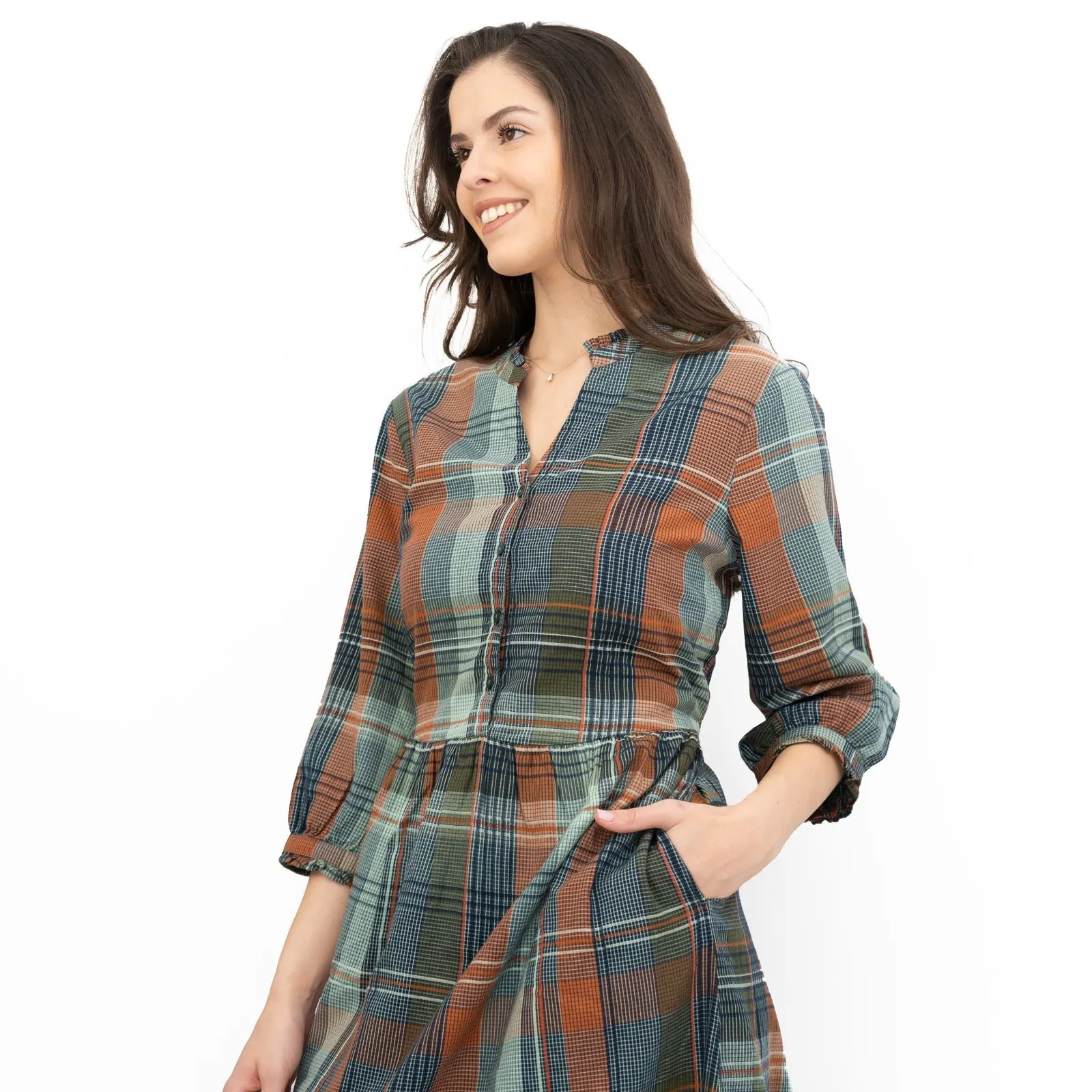 Seasalt Fair Green Check Midi Dress